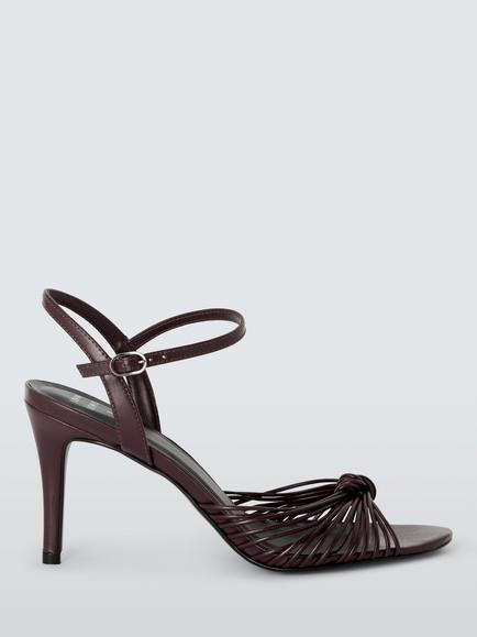John Lewis x RIXO Imani Leather Open Toe Strappy Stiletto Sandals, Aubergine, Aubergine