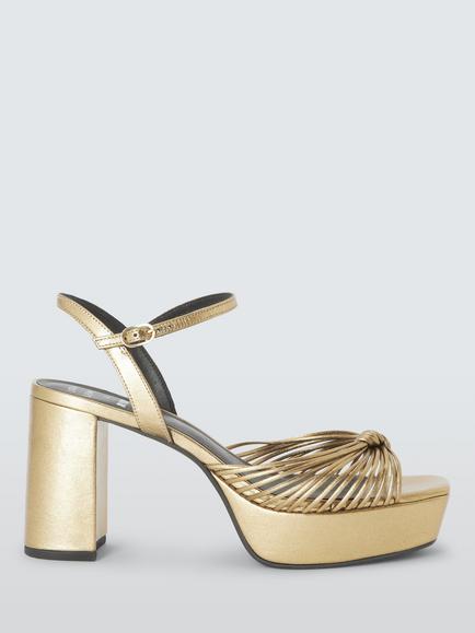 John Lewis x RIXO Niara Metallic Leather Open Toe Platform Sandals, Antique Gold, Antique Gold
