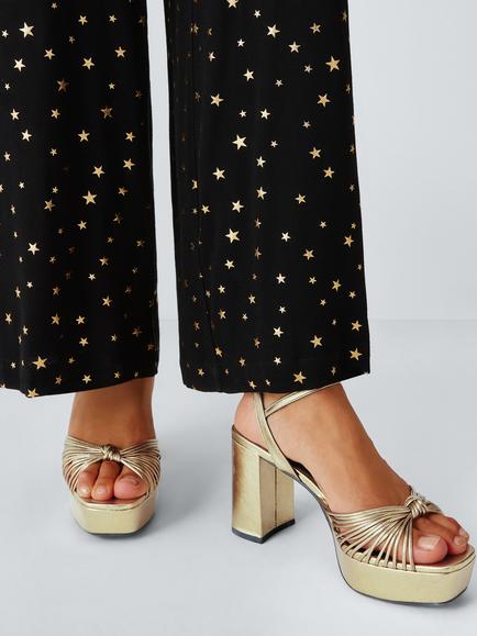 John Lewis x RIXO Niara Metallic Leather Open Toe Platform Sandals, Antique Gold - view 2, Antique Gold