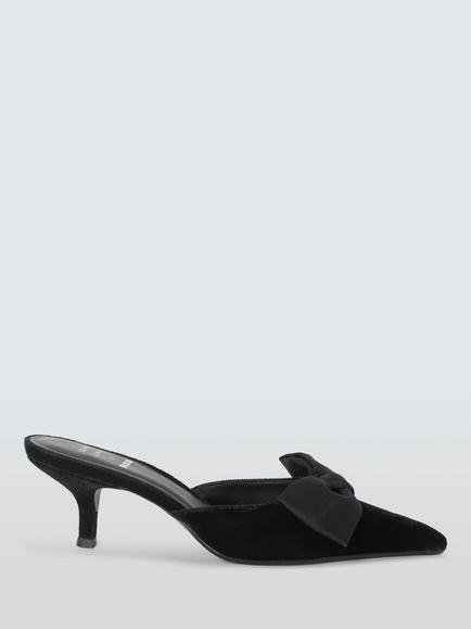 John Lewis x RIXO Nyra Velvet Open Back Bow Court Shoes, Black, Black