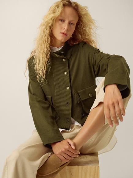 Monsoon Naya Knit Bomber Jacket containing LENZING™ ECOVERO™ Viscose, Khaki, Khaki