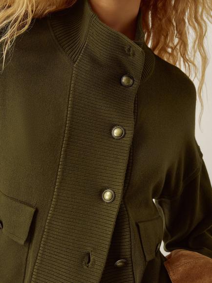 Monsoon Naya Knit Bomber Jacket containing LENZING™ ECOVERO™ Viscose, Khaki - view 2, Khaki