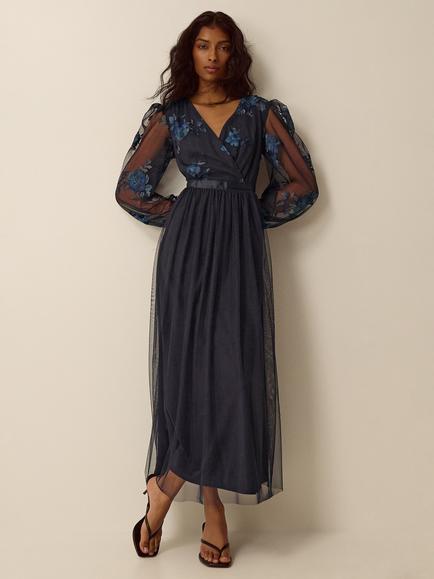 Monsoon Charlotte Floral A-Line Maxi Dress, Navy, Navy