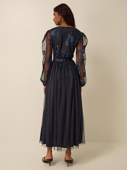 Monsoon Charlotte Floral A-Line Maxi Dress, Navy - view 2, Navy