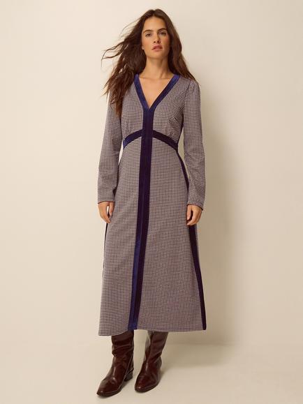 Monsoon Claude Check Dress, Brown, Brown