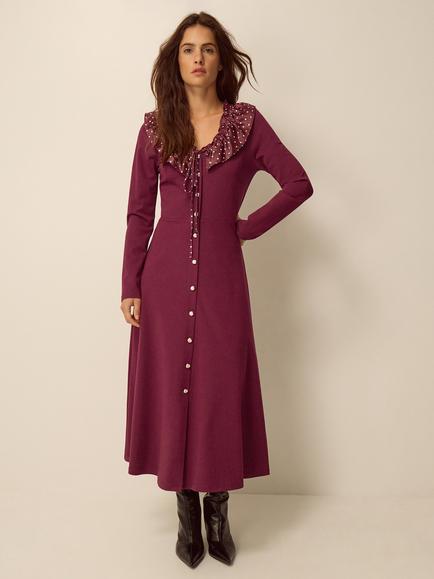 Monsoon Jaz Jersey Collar Dress, Berry, Berry