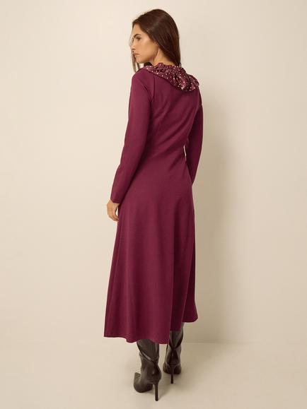 Monsoon Jaz Jersey Collar Dress, Berry - view 2, Berry