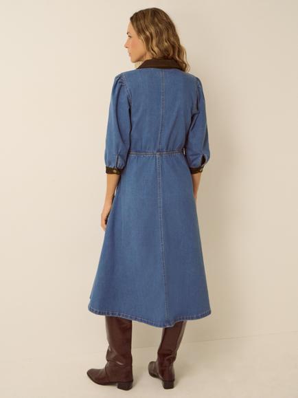 Monsoon Poppy Denim Midi Dress, Mid Authentic Blue - view 2, Mid Authentic Blue