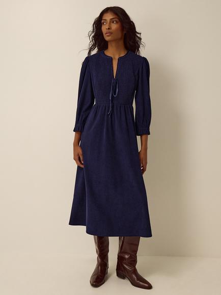 Monsoon Sara Stretch Corduroy Dress, Midnight, Midnight