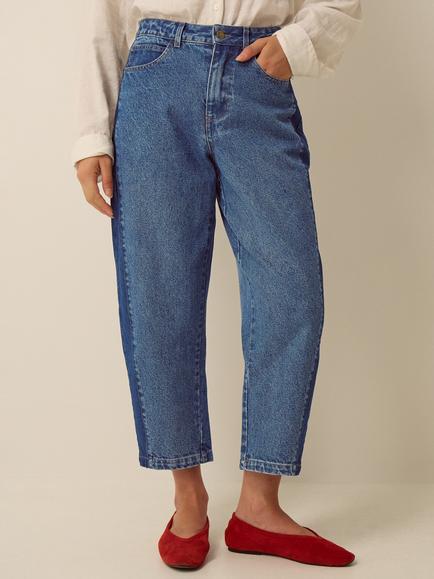 Monsoon Natalie Barrel Leg Jeans, Mid Authentic Blue, Mid Authentic Blue