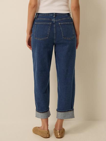 Monsoon Tabitha Turn Up Jeans, Mid Authentic Blue - view 2, Mid Authentic Blue