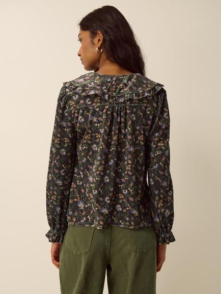 Monsoon Carly Velvet Floral Shirt, Brown - view 2, Brown