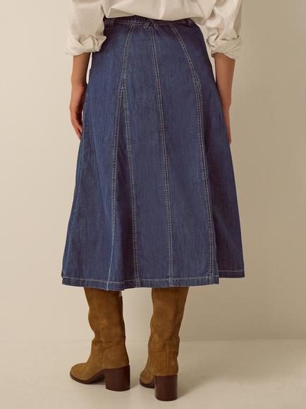Monsoon Harper Denim Godet Skirt, Indigo - view 2, Indigo
