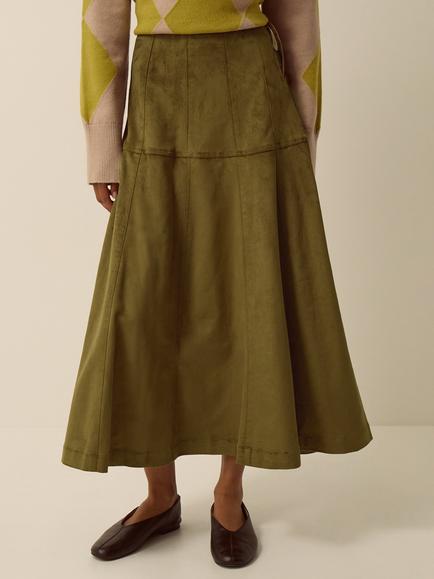 Monsoon Macy Suedette Midi Skirt, Khaki, Khaki