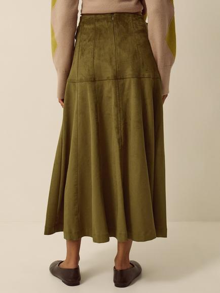 Monsoon Macy Suedette Midi Skirt, Khaki - view 2, Khaki