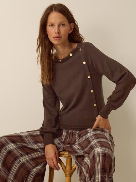 Monsoon Beryl Button Jumper containing LENZING™ ECOVERO™ Viscose, Chocolate, Chocolate