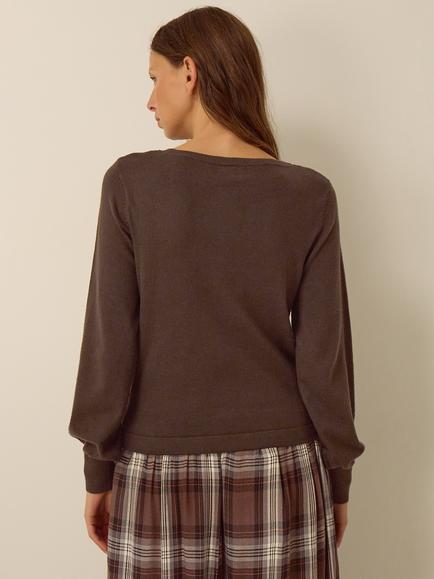 Monsoon Beryl Button Jumper containing LENZING™ ECOVERO™ Viscose, Chocolate - view 2, Chocolate