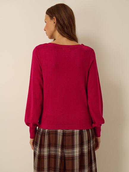 Monsoon Beryl Button Detail Jumper, Red - view 2, Red