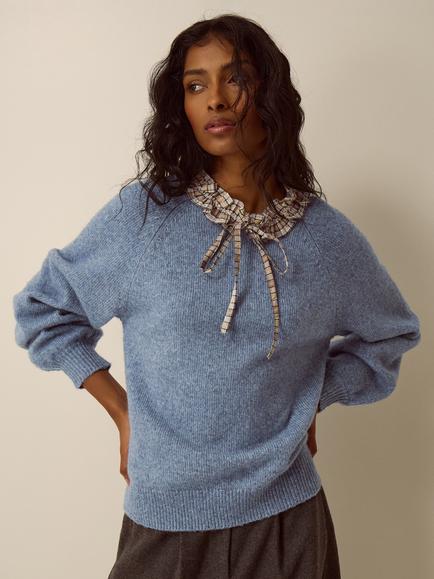 Monsoon Corie Collar Jumper, Blue, Blue
