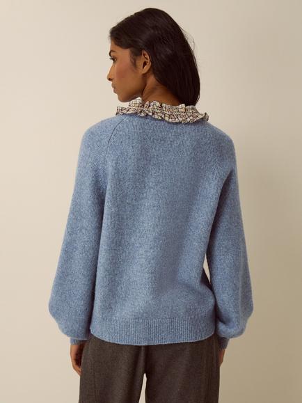 Monsoon Corie Collar Jumper, Blue - view 2, Blue