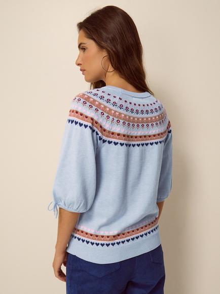 Monsoon Fia Fair Isle Crew Neck Jumper, Blue - view 2, Blue