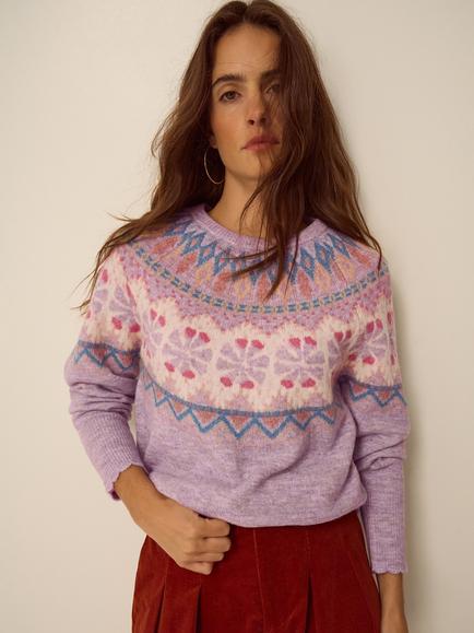 Monsoon Frey Fair Isle Jumper, Lilac, Lilac