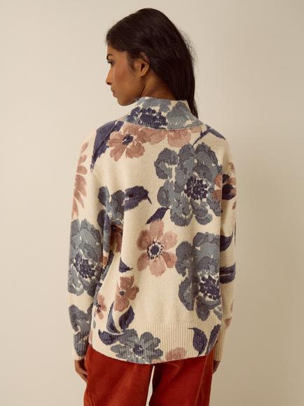 Monsoon Recycled Floral High Neck Jumper, Ivory - view 2, Ivory