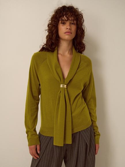 Monsoon Tilly Tie Neck Jumper, Olive, Olive