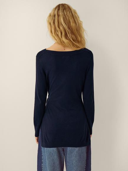 Monsoon Tina Tie Side Jumper containing LENZING™ ECOVERO™ Viscose, Navy - view 2, Navy