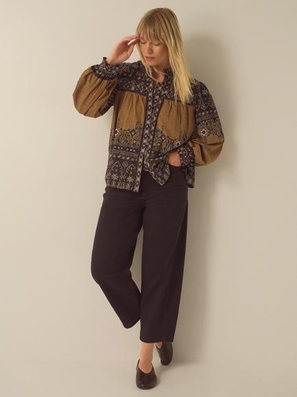 Monsoon Branwen Floral Print Jersey Blouse, Ochre - view 2, Ochre