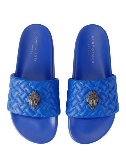 Kurt Geiger London Meena Eagle Embellished Quilted Sliders, Blue - view 2, Blue
