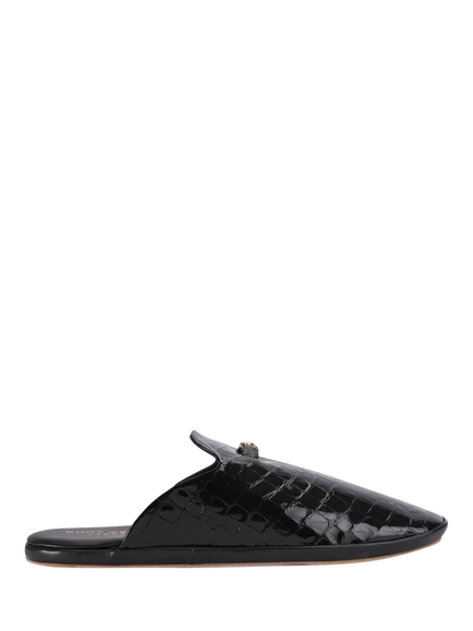 Kurt Geiger London Savoy Croc Embossed Patent Leather Mule Slippers, Black, Black