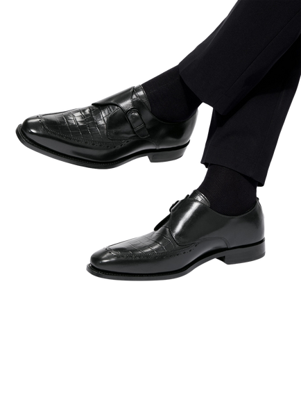 Kurt Geiger London Beaumont Croc Embossed Leather Monk Shoes - view 2, Black