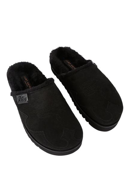 Kurt Geiger London Hatton Faux Fur Lined Suede Mules, Black - view 2, Black