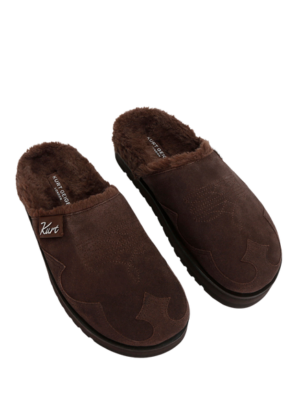 Kurt Geiger London Hatton Faux Fur Lined Suede Mules, Dark Brown - view 2, Dark Brown