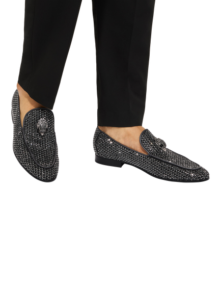 Kurt Geiger London Hugh 2 Eagle Velvet Embellished Loafers, Grey - view 2, Grey