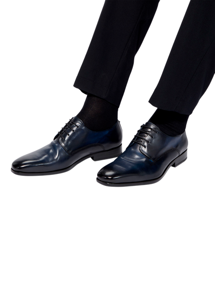 Kurt Geiger London Logan Leather Derby Shoes, Black/Blue - view 2, Black/Blue