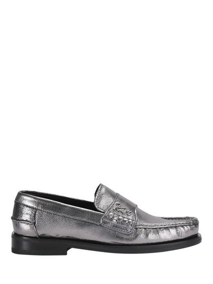 Kurt Geiger London Lombard Pebble Grain Leather Loafers, Silver, Gunmetal