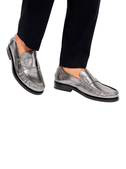 Kurt Geiger London Lombard Pebble Grain Leather Loafers, Silver - view 2, Gunmetal