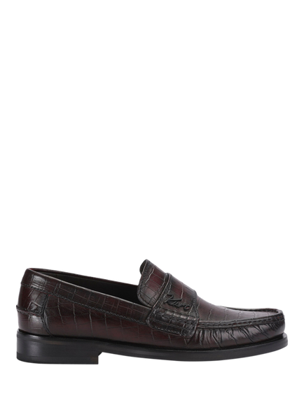 Kurt Geiger London Lombard Croc-Embossed Leather Loafers, Dark Red, Dark Red