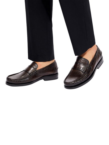 Kurt Geiger London Lombard Croc-Embossed Leather Loafers, Dark Red - view 2, Dark Red