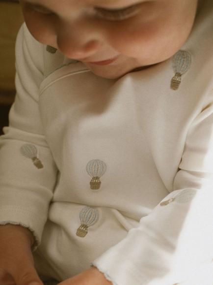 Oat & Marl Baby Hot Air Balloon Sleepsuit, White/Blue - view 2, White/Blue