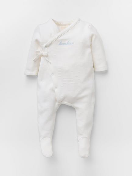 Oat & Marl Baby Bambino Waffle Sleepsuit, White/Pale Blue, White/Pale Blue