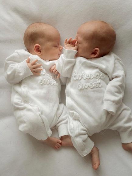 Oat & Marl Baby Twice As Sweet Applique Sleepsuit, Pure White - view 2, Pure White