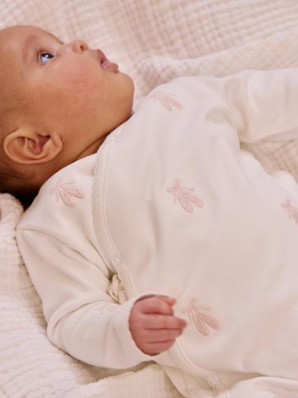 Oat & Marl Baby Ballet Sleepsuit, White/Pale Pink - view 2, White/Pale Pink