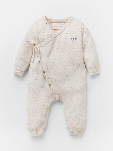 Oat & Marl Baby Birthday Cake Knitted Wrap All-in-One Sleepsuit, Confetti, Confetti