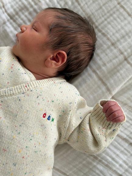 Oat & Marl Baby Birthday Cake Knitted Wrap All-in-One Sleepsuit, Confetti - view 2, Confetti