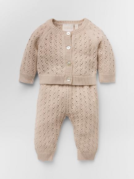 Oat & Marl Baby Pointelle Cardigan and Legging Set, Cappucino, Cappucino