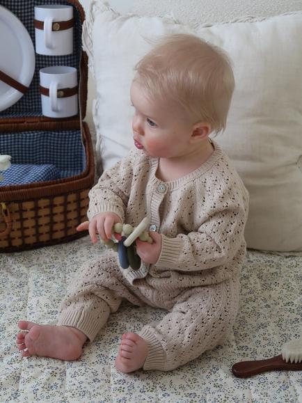 Oat & Marl Baby Pointelle Cardigan and Legging Set, Cappucino - view 2, Cappucino