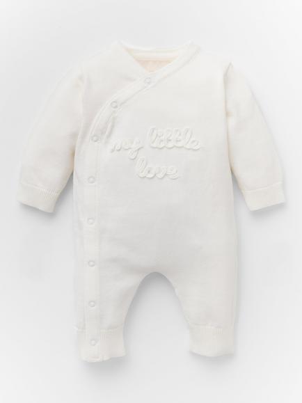 Oat & Marl Baby My Little Love Cotton Sleepsuit, Pure White, Pure White